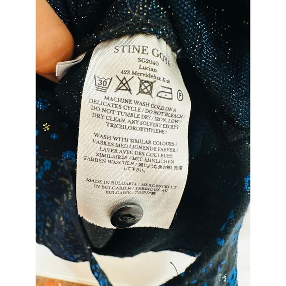 STINE GOYA Black Blue Metallic Button Front Floral Lucian Long Sleeve Top sz XS - Picture 10 of 15